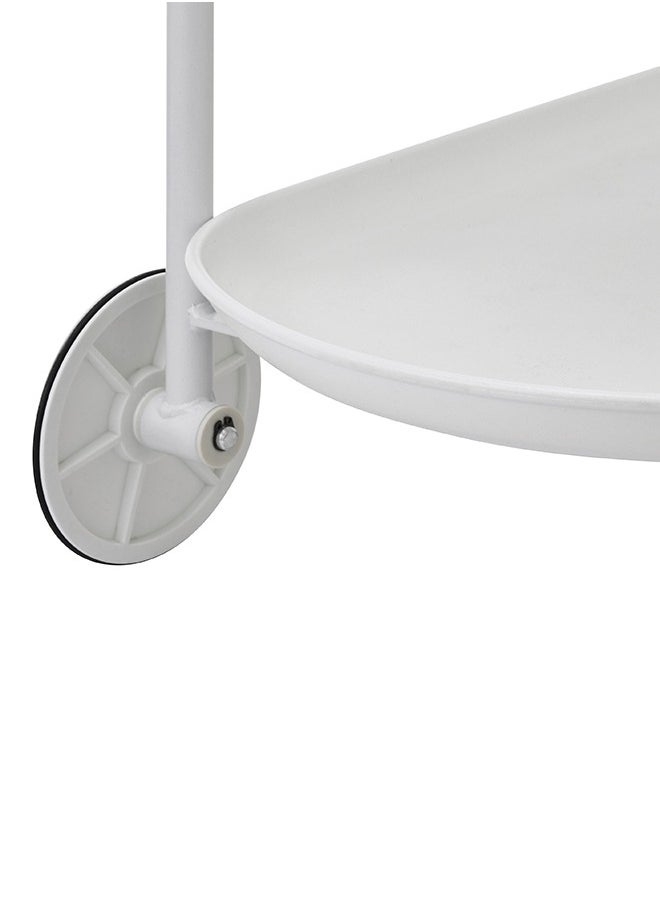 MIXDE Movable Trolley Table-2 Layers White- Multi-Tier Utility Cart with ABS Plastic Trays and Carbon Steel Frame Beech Wood Handle and Rigid Wheels for Kitchen Living Room and Dining Room Storage  - Image 3