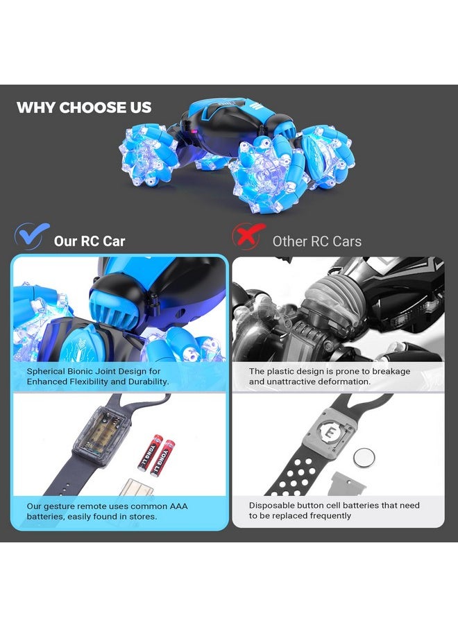 Powerextra Powerextra RC Stunt Car Toys for 6-12 Year Old Kids - 4WD Remote Control Car - Gesture Sensor - Double Sided Rotating RC Car - Lights, Music - Perfect for Boys & Girls' Birthday  - Image 2