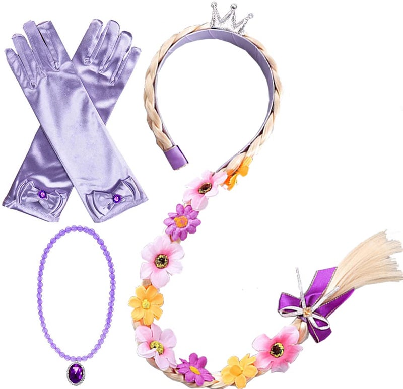 Yosbabe Princess Rapunzel Wig Rapunzel Braid Cosplay Long Hair Wig with Braid Gloves Necklace Dress up Accessories for Girls (purple1) - Image 1