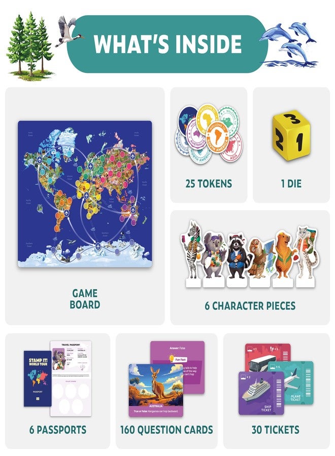 Clever Fox Play Stamp It! World Tour Geography Board Game for Kids Aged 8-12 – Travel Across Continents & Collect Stamps – Educational World Adventure & Map Trivia for Classroom for Geography Lovers - Image 2