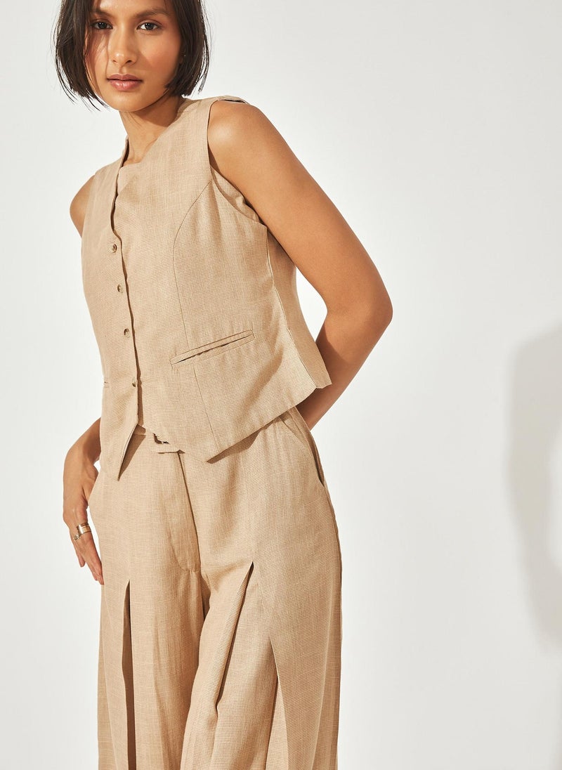The Label Life Women's Formal Waistcoat - Sand Beige, Multicolour - Image 4