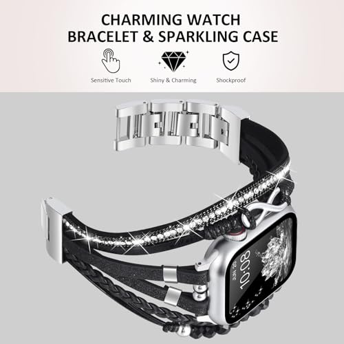Fancywrist Boho Bracelet & Case Compatible with Apple Watch Band 40mm 44mm 45mm 46mm 41mm 38mm 42mm(S11 S10) Women, Dressy beaded Handmade Leather Strap for iWatch Series11 10 9 8 7 6 5 4 3 2 1 SE - Image 4