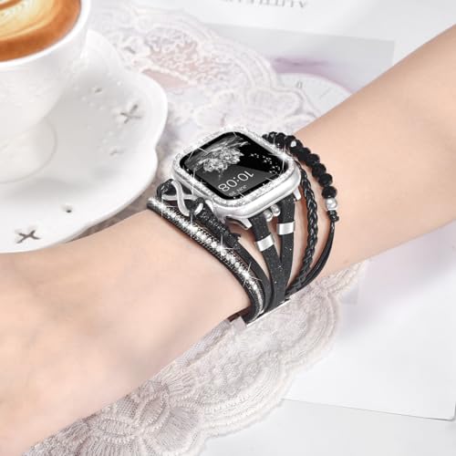 Fancywrist Boho Bracelet & Case Compatible with Apple Watch Band 40mm 44mm 45mm 46mm 41mm 38mm 42mm(S11 S10) Women, Dressy beaded Handmade Leather Strap for iWatch Series11 10 9 8 7 6 5 4 3 2 1 SE - Image 2