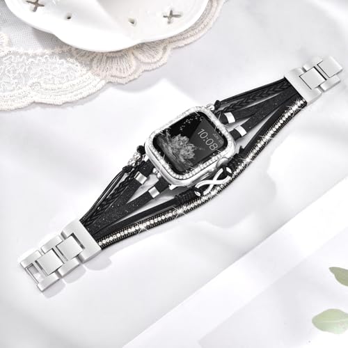 Fancywrist Boho Bracelet & Case Compatible with Apple Watch Band 40mm 44mm 45mm 46mm 41mm 38mm 42mm(S11 S10) Women, Dressy beaded Handmade Leather Strap for iWatch Series11 10 9 8 7 6 5 4 3 2 1 SE - Image 5