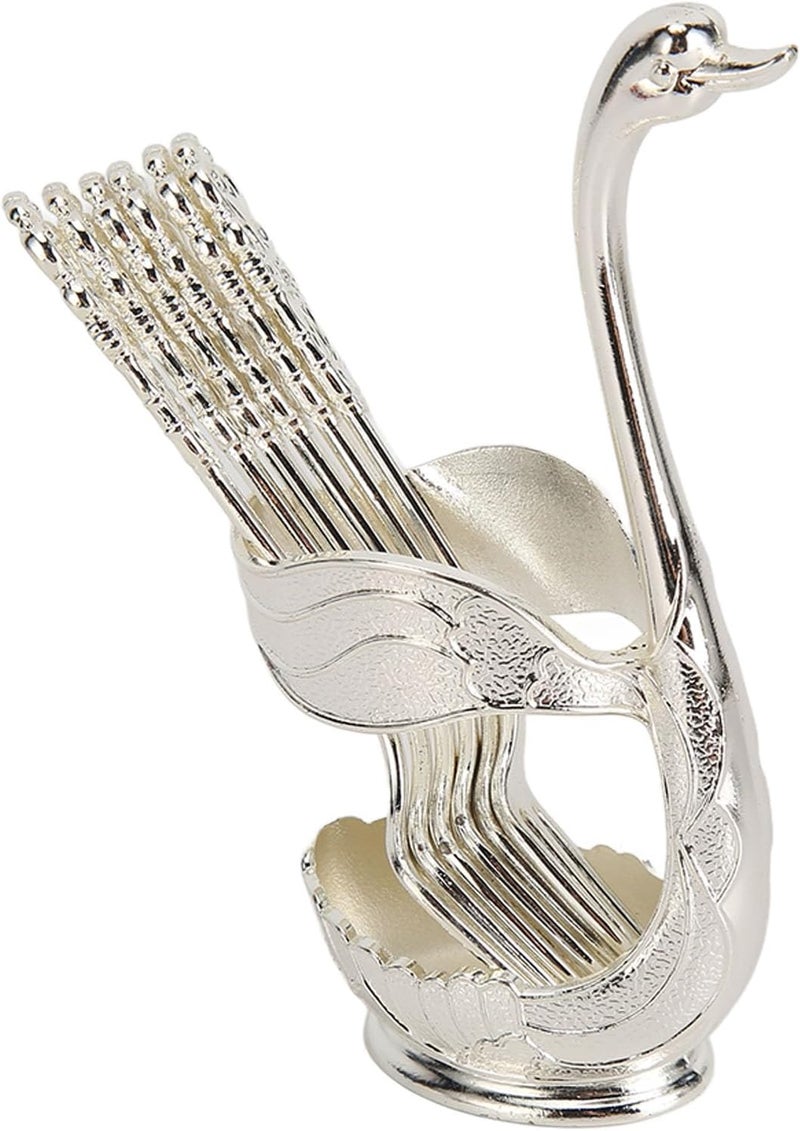 Swan Base Holder Forks Set Aluminum Silver, 6 Pieces for Fruits and Drinks - Rustproof Decorative Design, Durable Aluminum, Ideal for Parties and Home Use - Image 2
