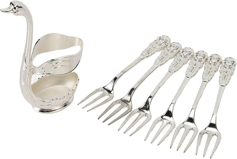 Swan Base Holder Forks Set Aluminum Silver, 6 Pieces for Fruits and Drinks - Rustproof Decorative Design, Durable Aluminum, Ideal for Parties and Home Use - Image 4