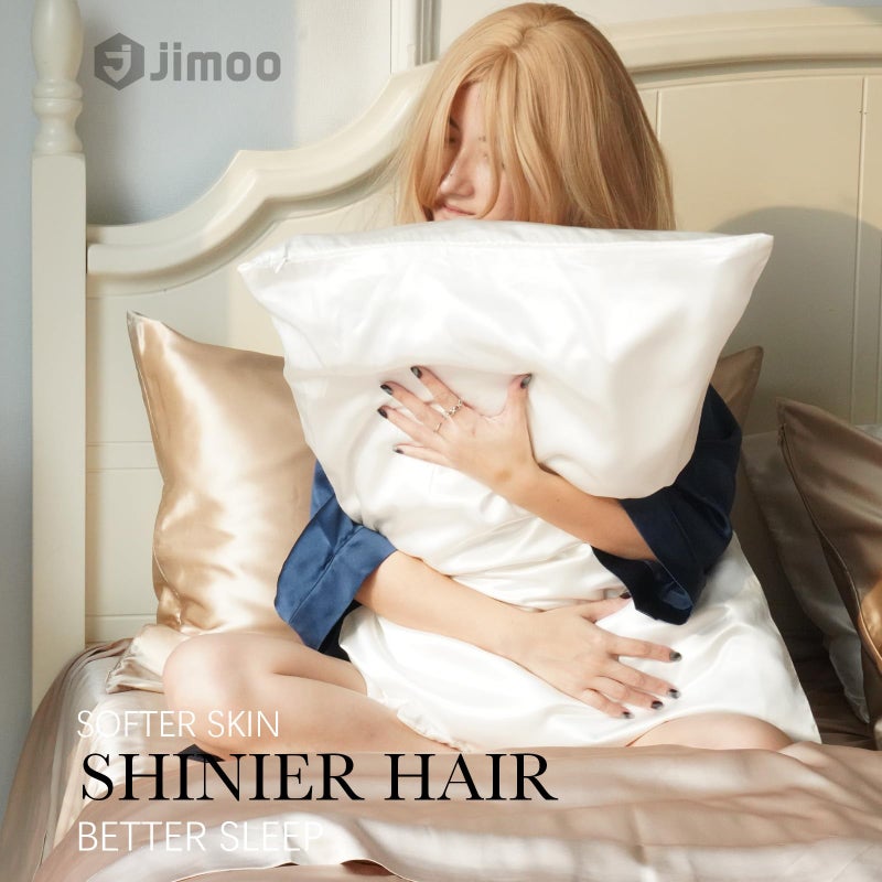 J JIMOO 100% Mulberry Silk Pillowcase for Hair and Skin, 22 Momme Pure Natural Silk Pillow Case Both Sided with Zipper, Pillow Cover for Women Mom Men (White, Queen 20''Ã—30'', 1 Pack) - Image 3