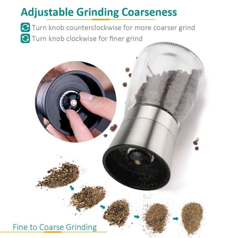 Rexez Salt and Pepper Grinder Adjustable Coarseness Ceramic Sea Salt Pepper Crusher Salt and Pepper Shakers for Professional Chef Spice Mill Set of 2 - Image 2