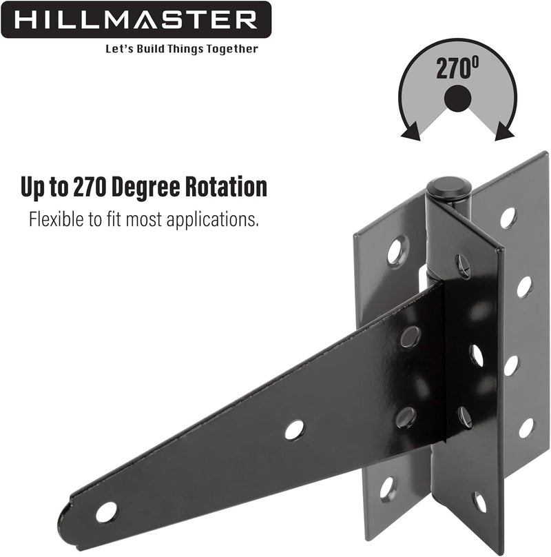 HILLMASTER 6 Inch T-Strap Heavy Duty Shed Door Hinges Gate Strap Hinges Black Tee Hinge Wrought Hardware for Wooden Fences,Yard,Barn Door,Rustproof(2 Pack) - Image 4
