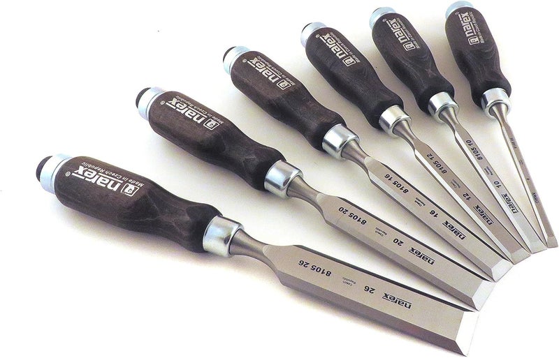 Narex 6 pc Set 6 mm (1/4), 10 (3/8), 12 (1/2), 16 (5/8), 20 (13/16), 26 (1-1/16) Woodworking Chisels in Wooden Presentation Box 853053 - Image 3