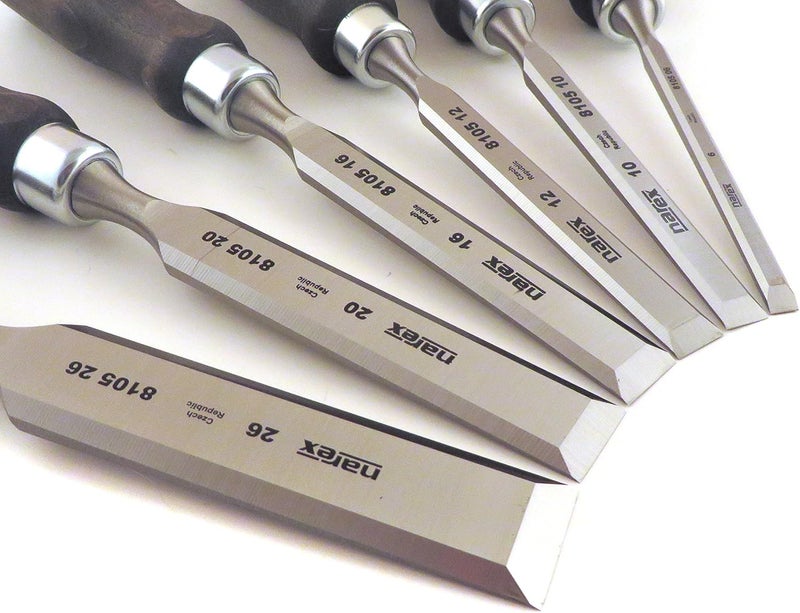 Narex 6 pc Set 6 mm (1/4), 10 (3/8), 12 (1/2), 16 (5/8), 20 (13/16), 26 (1-1/16) Woodworking Chisels in Wooden Presentation Box 853053 - Image 4