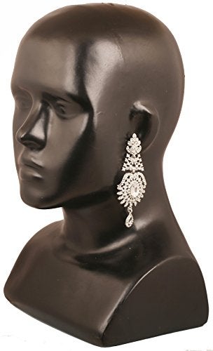 Touchstone Indian Bollywood Studded Style Stunning Tiny Round Big Oval Shape White Rhinestones Designer Jewelry Long Chandelier Earrings In White Tone For Women. - Image 2