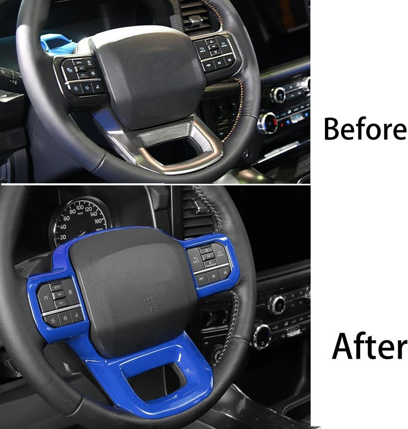 Keptrim Steering Wheel Cover Trim for 2021 2022 2023 2024 2025 Ford F150, for 2023-2025 F250 F350 Super Duty, for 2022-2025 Expedition, ABS Blue, 1pc - Image 3
