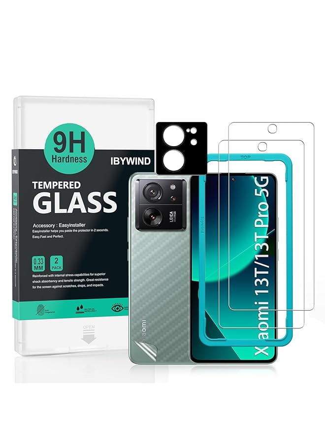 Ibywind 2 Pack Screen Protector For Xiaomi 13T 13T Pro 5G 6.67 Inch Not For Xiaomi 13 13 Pro 13 Lite 13 Ultra 5G 9H Hardness Tempered Glass With 1Pc Camera Lens Protector 1Pc Back Carbon Fiber Film - Image 1