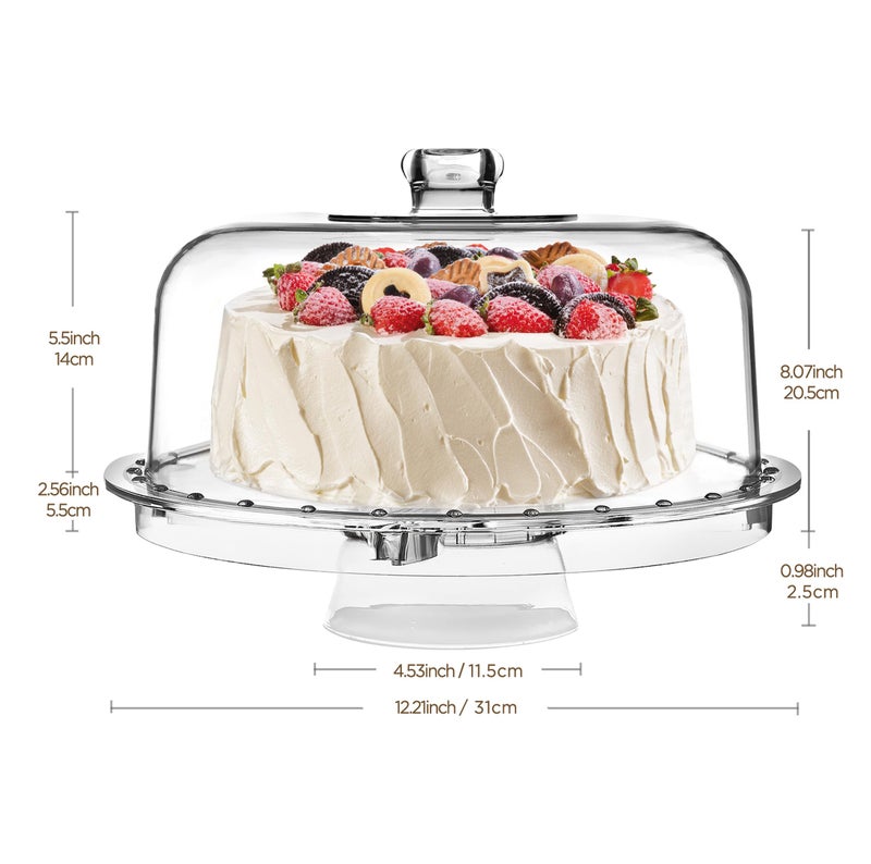 HBlife Cake Stand with Acrylic Dome Cover (12.2"), Multifunctional Serving Cookie Platter Punch Bowl and Cake Plate for Dessert Table Display for Parties (6 Uses) - Image 2