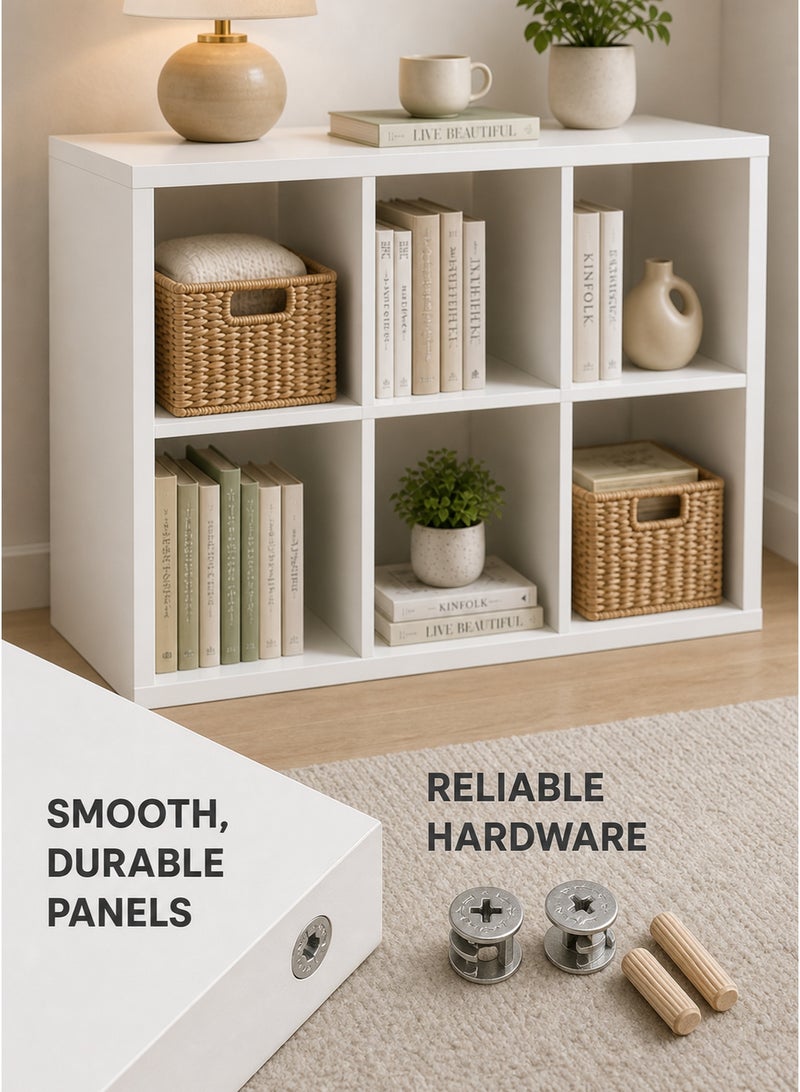 XiuWoo 2 Tier 6 Cube High-Capacity Free-Standing Wood Bookcase Racks, Floor-to-Ceiling Home Storage Cabinets, Multi-Layer Low Lattice Cabinets, Multipurpose Display Organizer Shelf for Home Office - Image 4