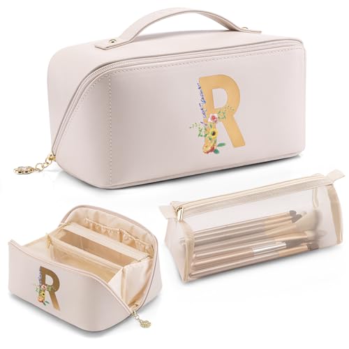 Vlando Personalized Birthday Gift,Initial Makeup Organinzer,Graduation Gifts for Her Sister Birthday Gift Ideas,Monogrammed Cosmetic Travel Bag(Letter R) - Image 1