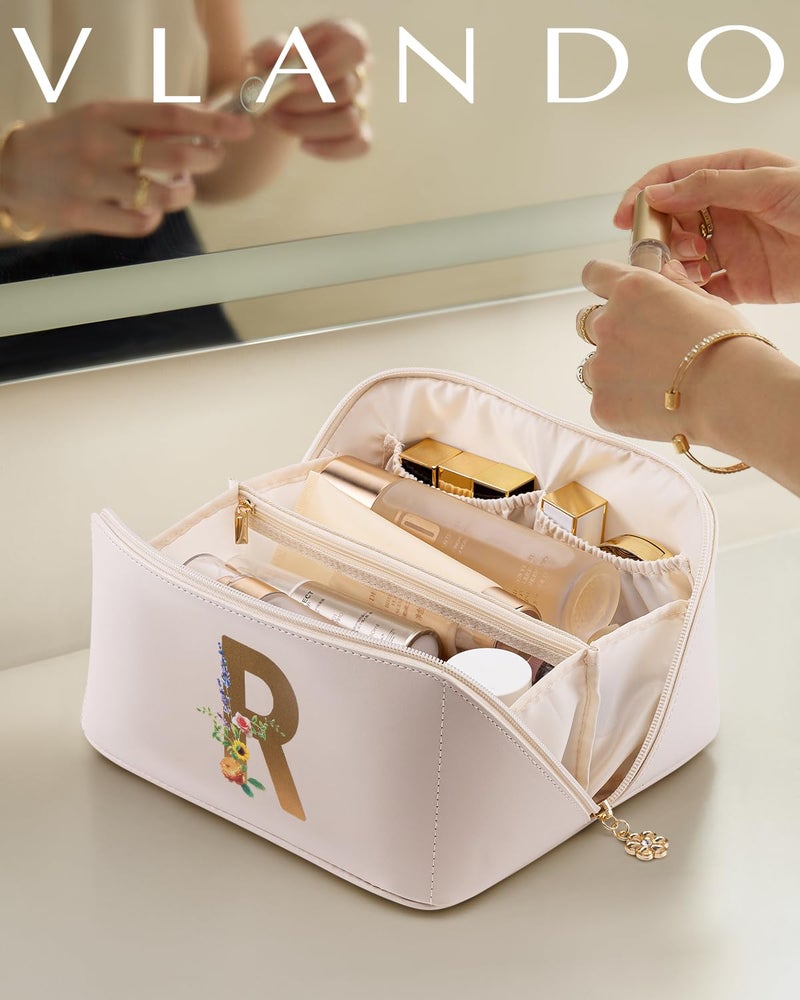 Vlando Personalized Birthday Gift,Initial Makeup Organinzer,Graduation Gifts for Her Sister Birthday Gift Ideas,Monogrammed Cosmetic Travel Bag(Letter R) - Image 5
