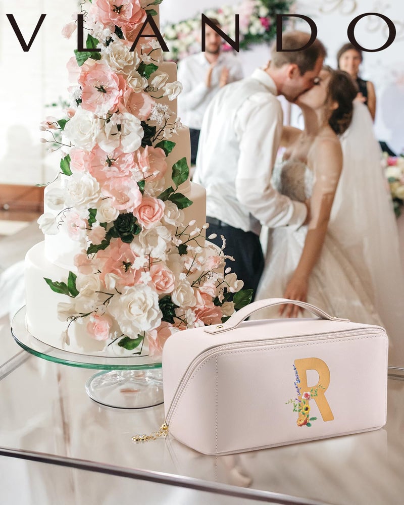 Vlando Personalized Birthday Gift,Initial Makeup Organinzer,Graduation Gifts for Her Sister Birthday Gift Ideas,Monogrammed Cosmetic Travel Bag(Letter R) - Image 2