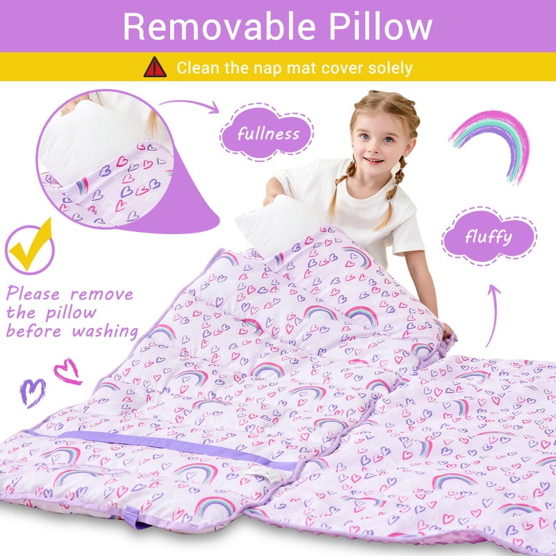 Lasoftan Toddler Nap Mat with pillow and Blanket, Extra Large Rolled Napping Mats,Toddler Nap mats for Boys Girls, Kids Sleeping Mat for Daycare, Preschool Travel Camping, Rainbow - Image 5