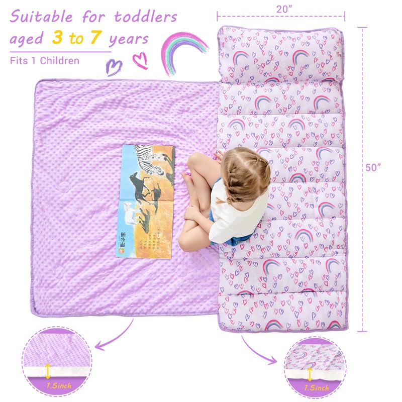 Lasoftan Toddler Nap Mat with pillow and Blanket, Extra Large Rolled Napping Mats,Toddler Nap mats for Boys Girls, Kids Sleeping Mat for Daycare, Preschool Travel Camping, Rainbow - Image 4