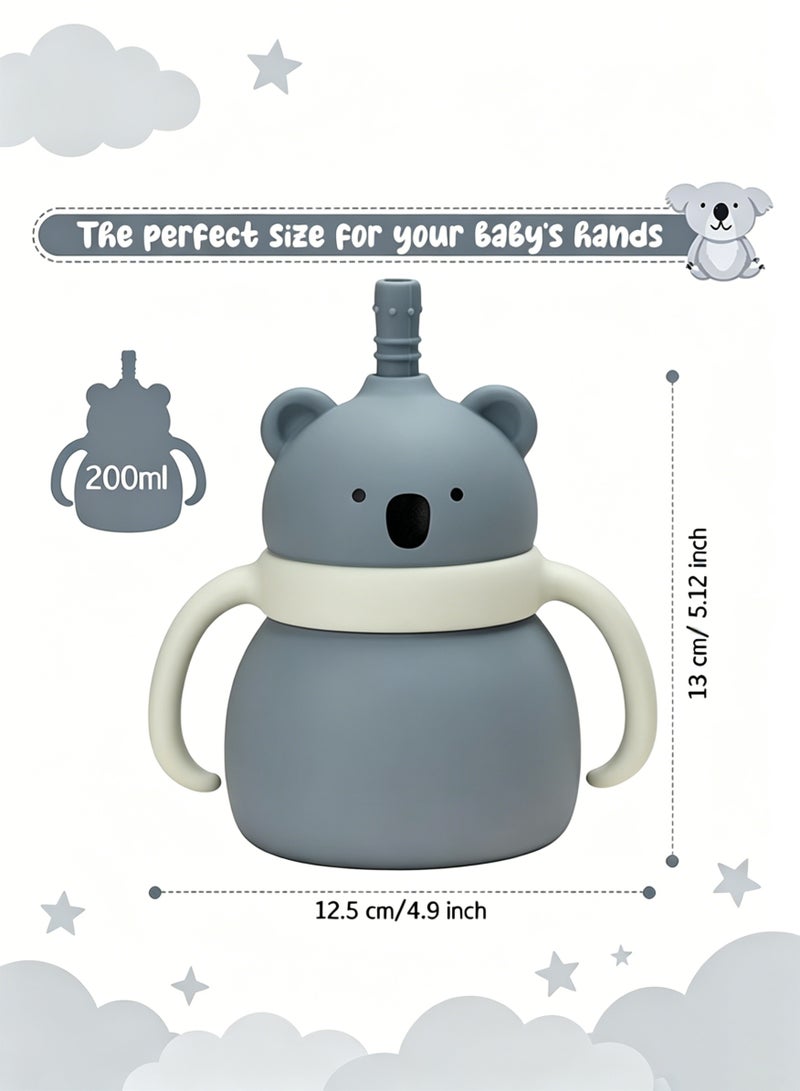 Amanli Silicone Baby Cup from 6 Months, Baby Leak Proof Drinking Cup, Children's Cup with Straw and Lid Baby Drinking Cup with Handle BPA Free, Dishwasher Safe, Silicone Cup (Fern Blue) - Image 2