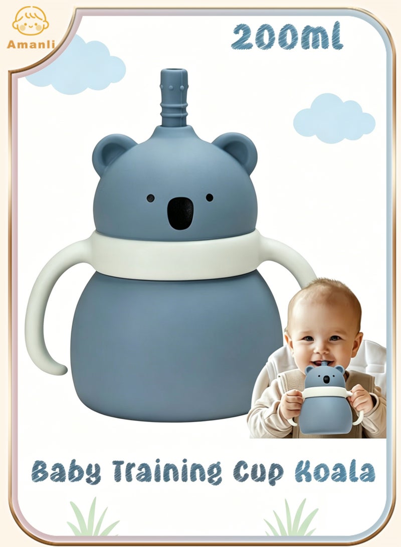 Amanli Silicone Baby Cup from 6 Months, Baby Leak Proof Drinking Cup, Children's Cup with Straw and Lid Baby Drinking Cup with Handle BPA Free, Dishwasher Safe, Silicone Cup (Fern Blue) - Image 1