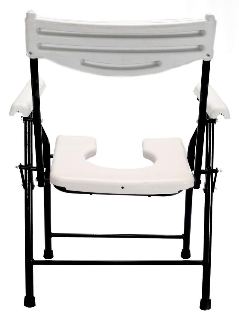 PHYSIQO Folding Elderly Disabled Man And Pregnant Woman Stainless Steel Shower And Bathing Room Mobile Commode Chair With Toilet Seat (Pure White) - Image 4
