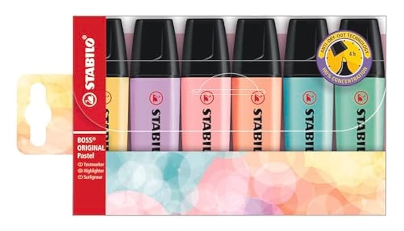 STABILO Highlighter Pen - STABILO BOSS ORIGINAL Pastel - Wallet of 6 (Assorted Colours) - Image 1