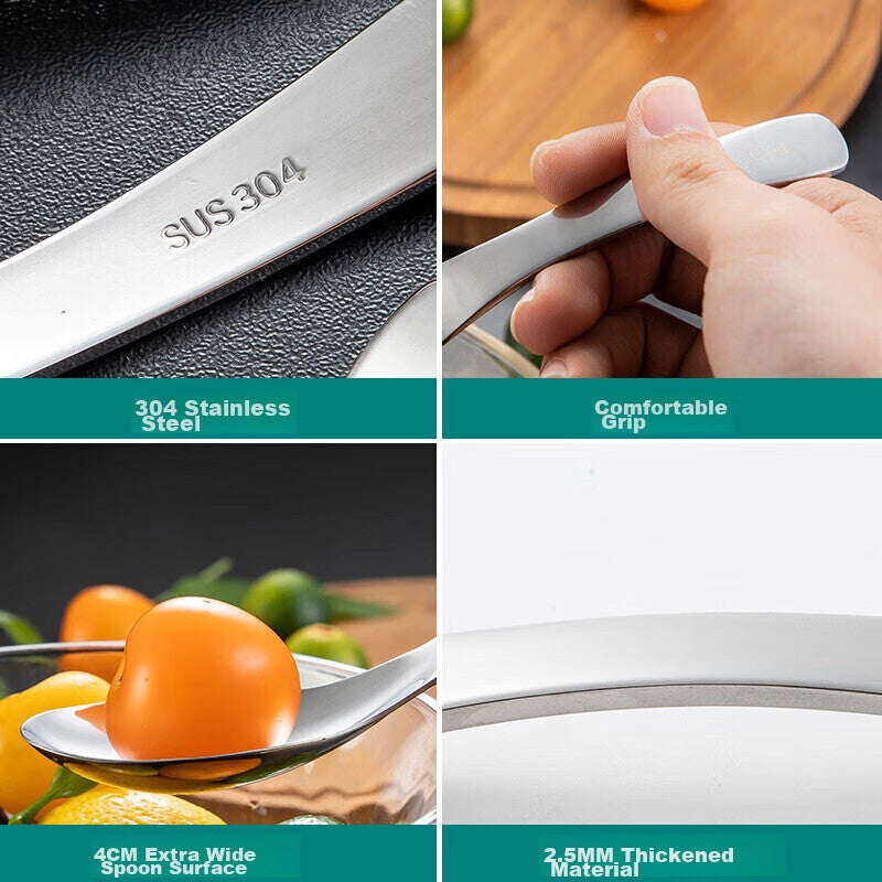 MAXCOOK 304 الفولاذ المقاوم للصدأ حساء مغرفة ومجموعة ملعقة ، اضافية كبيرة سميكة جولة القاع تقديم الملاعق الأرز مغرفة حساء مغرفة مجموعة ثلاث قطع MCGC944 - Image 4