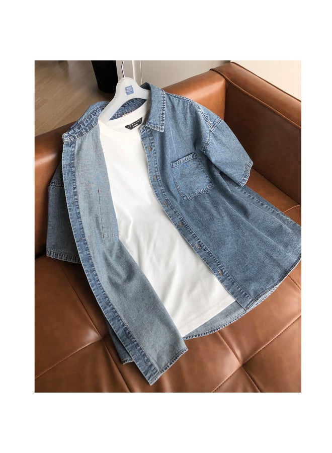 TonLion Men's Denim Short Sleeve Shirt 2025 Spring/summer Casual Fashion Versatile Shirt - Image 4