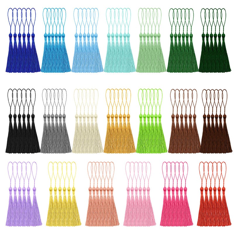 NACHLYNN 120 Pcs Bookmark Tassels Bulk 13cm/5 Inch Silky Handmade Soft Craft Mini Tassels for Jewelry Keychain Making with Loops for Dress Decoration DIY Craft Accessory (20 Colors) - Image 1