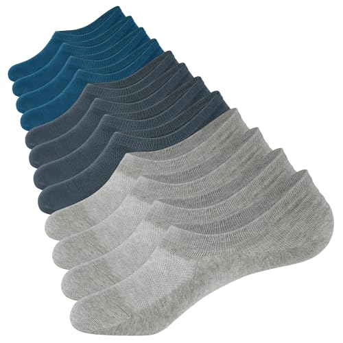 CLOSEMATE Mens No Show Socks Cotton Thin High Elasticity Low Cut Ankle Socks with Non Slip Grips 6 Pairs (2Grey2DeepGrey2Blue, Size M) - Image 1