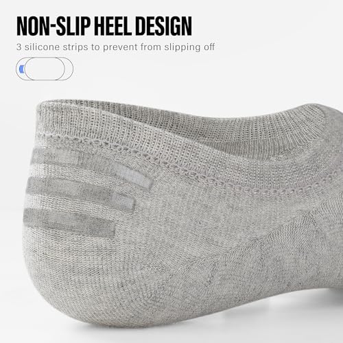 CLOSEMATE Mens No Show Socks Cotton Thin High Elasticity Low Cut Ankle Socks with Non Slip Grips 6 Pairs (2Grey2DeepGrey2Blue, Size M) - Image 3