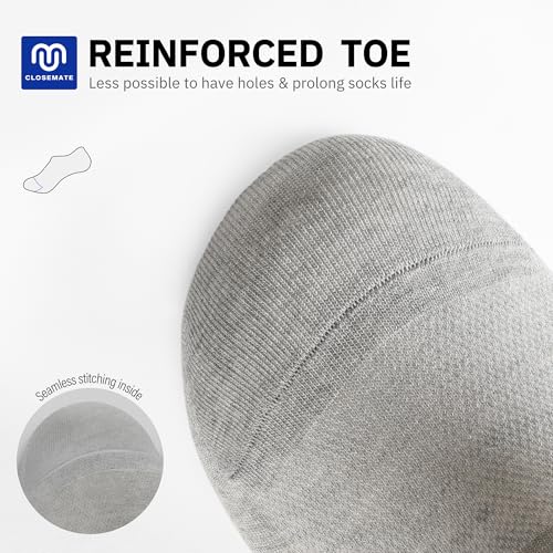 CLOSEMATE Mens No Show Socks Cotton Thin High Elasticity Low Cut Ankle Socks with Non Slip Grips 6 Pairs (2Grey2DeepGrey2Blue, Size M) - Image 2