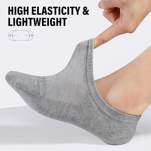 CLOSEMATE Mens No Show Socks Cotton Thin High Elasticity Low Cut Ankle Socks with Non Slip Grips 6 Pairs (2Grey2DeepGrey2Blue, Size M) - Image 4