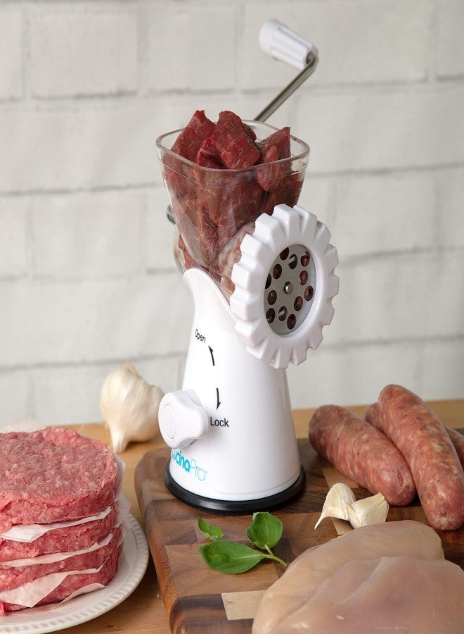 CucinaPro Manual Meat Grinder - Mincer w 2 Stainless Steel Plates, Sausage Attachment, Press, Heavy Duty Suction Base and Dishwasher Safe Design- Make Homemade Sausage, Ground Beef Burger Patties or Hamburgers - Image 5