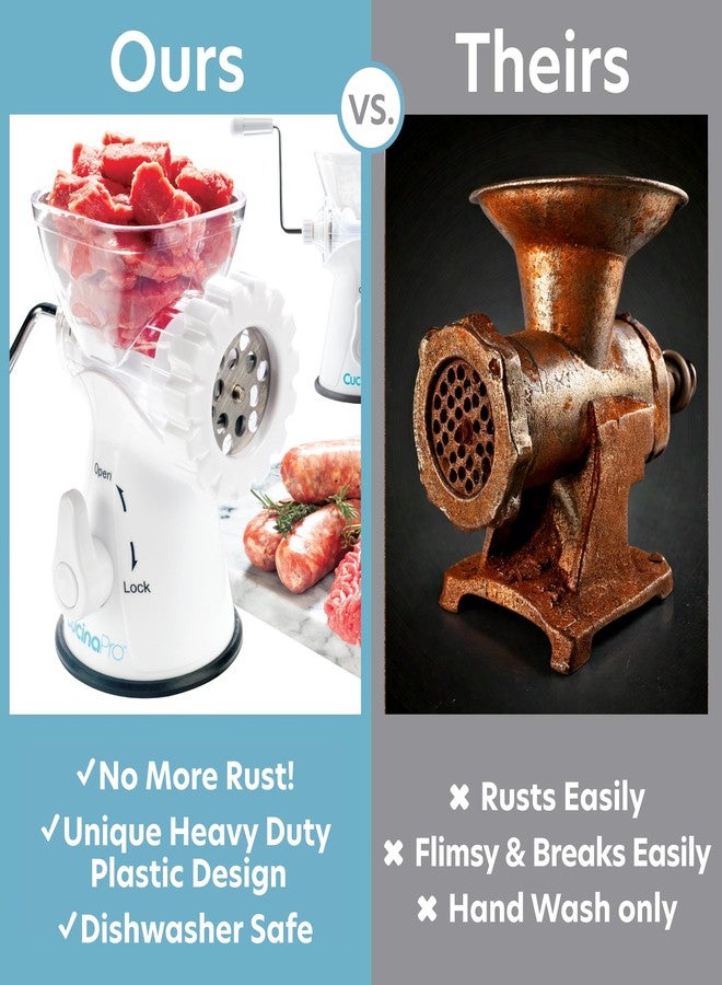 CucinaPro Manual Meat Grinder - Mincer w 2 Stainless Steel Plates, Sausage Attachment, Press, Heavy Duty Suction Base and Dishwasher Safe Design- Make Homemade Sausage, Ground Beef Burger Patties or Hamburgers - Image 4