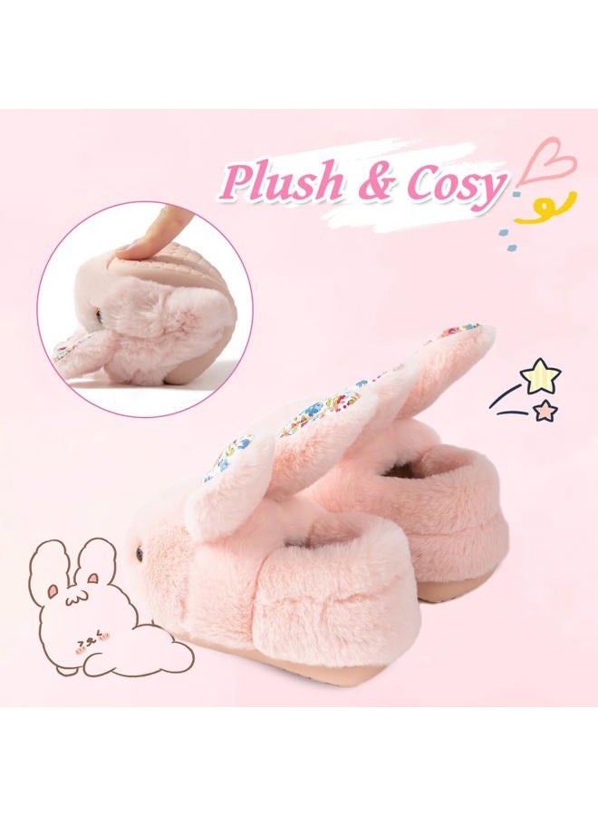 DRECAGE Girls Toddler Slippers Boys House Shoes For Little Kids Cute with Bunny Design Plush Indoor Slippers Non-Slip, 01 Pink, 7-9 Toddler - Image 3