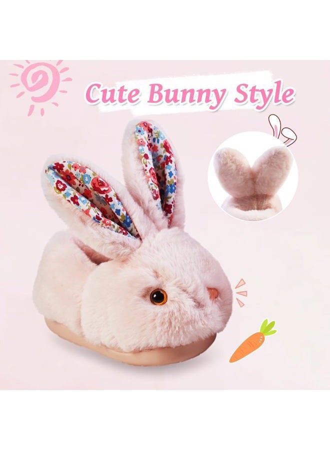 DRECAGE Girls Toddler Slippers Boys House Shoes For Little Kids Cute with Bunny Design Plush Indoor Slippers Non-Slip, 01 Pink, 7-9 Toddler - Image 2