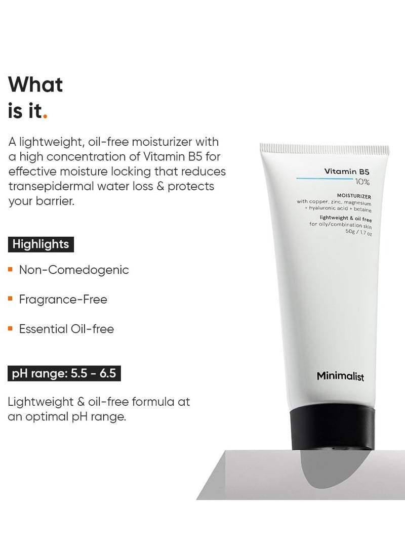 Minimalist Dehydrated Skin Moisturizer with 10% Vitamin B5 for Oily & Acne-Prone Skin | Oil-Free Hydration & Lightweight Gel Formula for Damaged Barrier Repair | Fast-Absorbing & Non-Sticky Lightweight Winter Cream For Women & Men | Fragrance-Free | 50 grams - Image 2