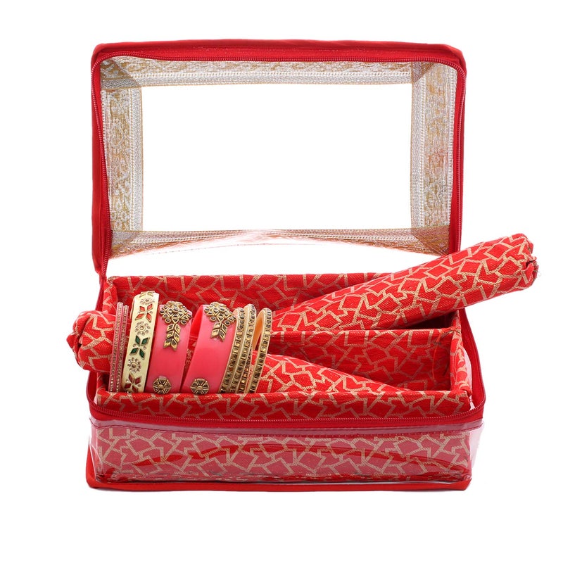 Kuber Industries Brocade Hardboard Two Rod Bangle Box Red CTKTC022885 - Image 1
