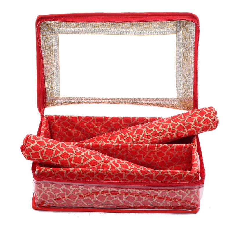 Kuber Industries Brocade Hardboard Two Rod Bangle Box Red CTKTC022885 - Image 3