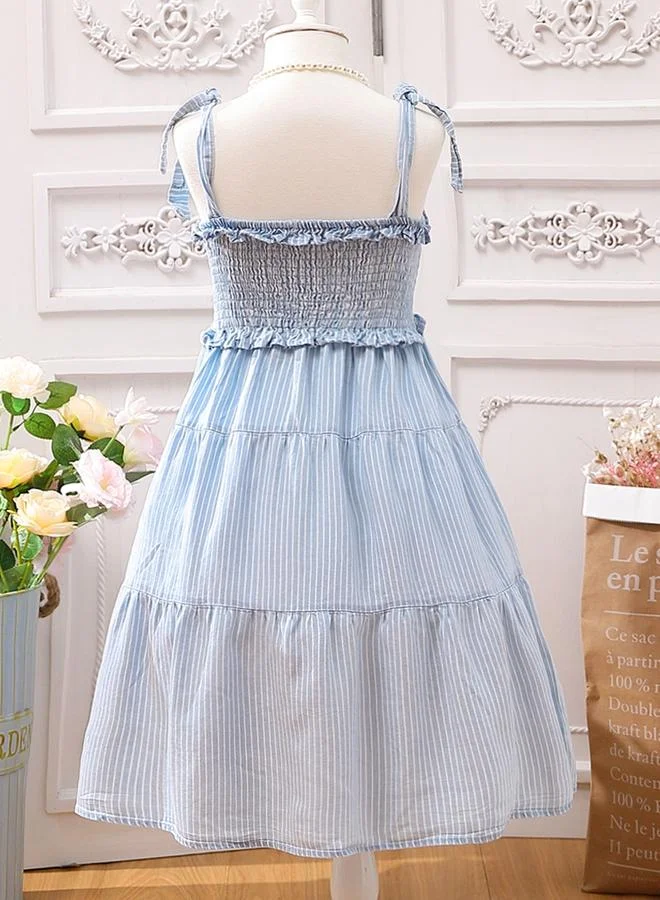 Take Two Girls Blue Striped Strappy Tiered Dress