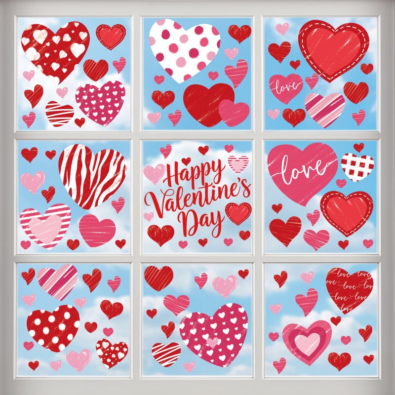 Yewfold 8 Sheet Valentines Day Window Clings, Valentine's Day Decorations Double-Sided Window Decals for Home Wedding Anniversary Party Office Decoration (Heart) - Image 1