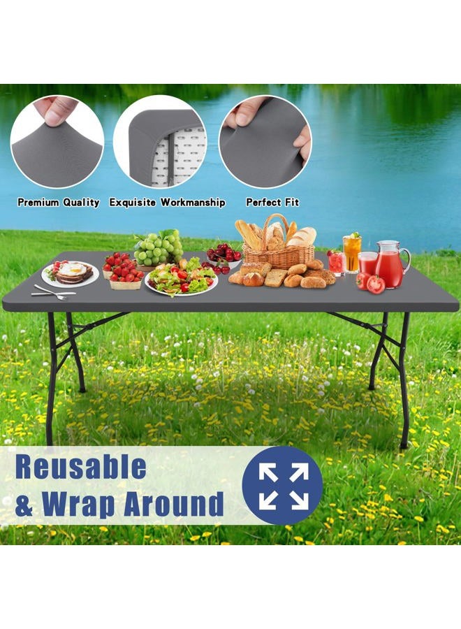 Moosfor Spandex Picnic Table Cloth, Elastic Fitted Tablecloths for 6 Foot Rectangle Tables, Stretch Washable Patio Table Cover for Outdoor, Camping, Banquet and Parties (Grey, 30"x72") - Image 5