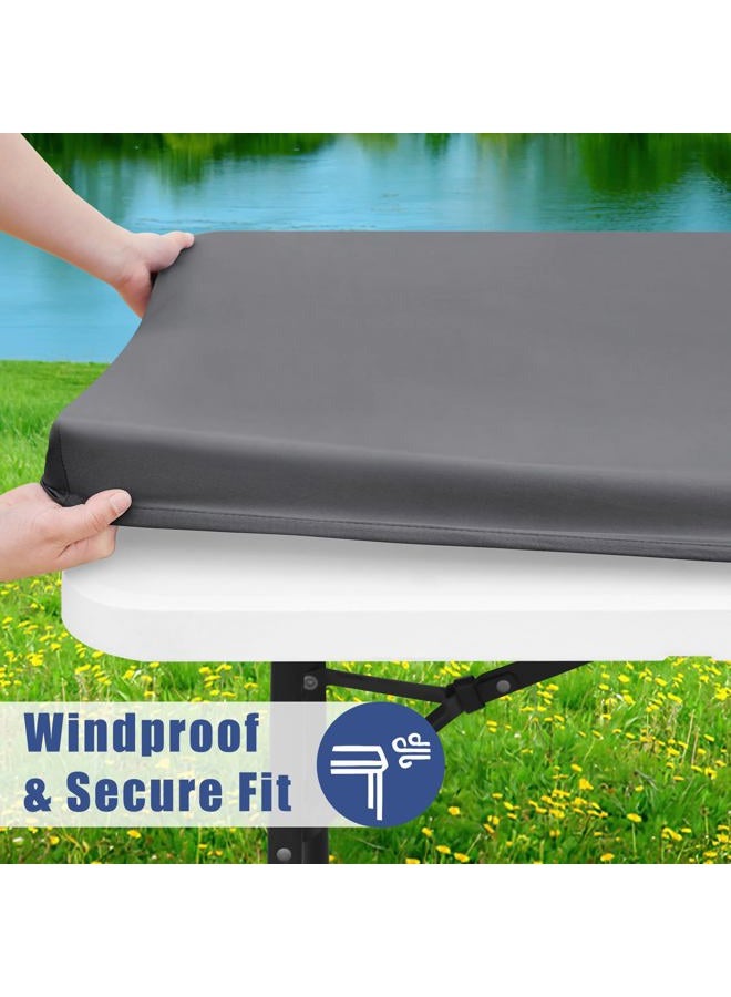 Moosfor Spandex Picnic Table Cloth, Elastic Fitted Tablecloths for 6 Foot Rectangle Tables, Stretch Washable Patio Table Cover for Outdoor, Camping, Banquet and Parties (Grey, 30"x72") - Image 3