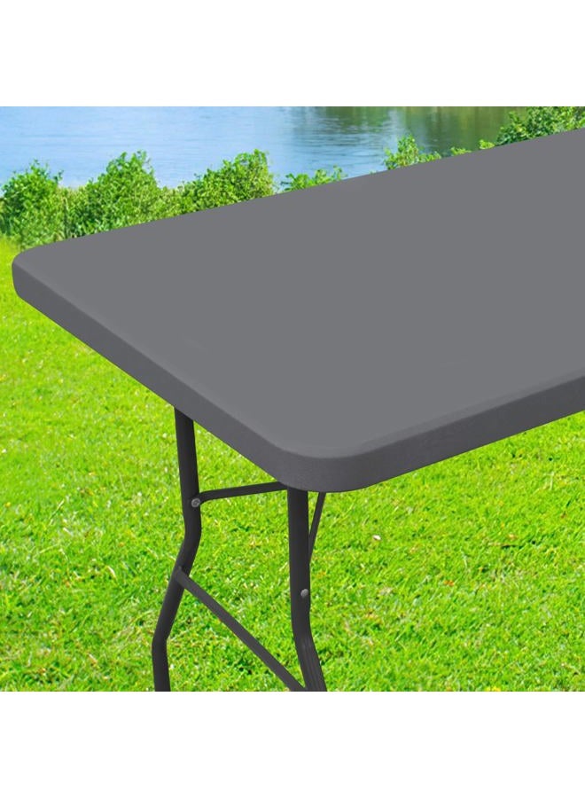 Moosfor Spandex Picnic Table Cloth, Elastic Fitted Tablecloths for 6 Foot Rectangle Tables, Stretch Washable Patio Table Cover for Outdoor, Camping, Banquet and Parties (Grey, 30"x72") - Image 1