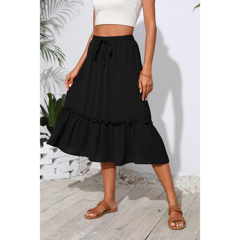 Witsmile High Waist Tiered Skirts for Women Flowy Skirts for Women Below Knee with Pockets 2026 Fashion Trendy(Black,L) - Image 3