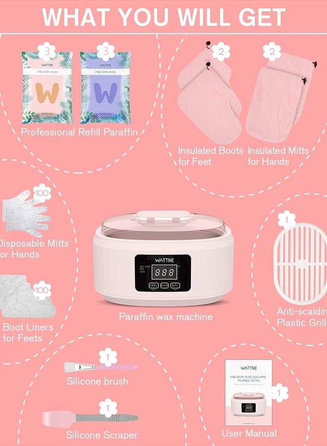 Wattne Paraffin Wax Machine for Hand and Feet -Paraffin Wax Warmer Moisturizing Kit Auto-time and Keep Warm Paraffin Hand Wax Machine for Arthritis (Pink) - Image 3